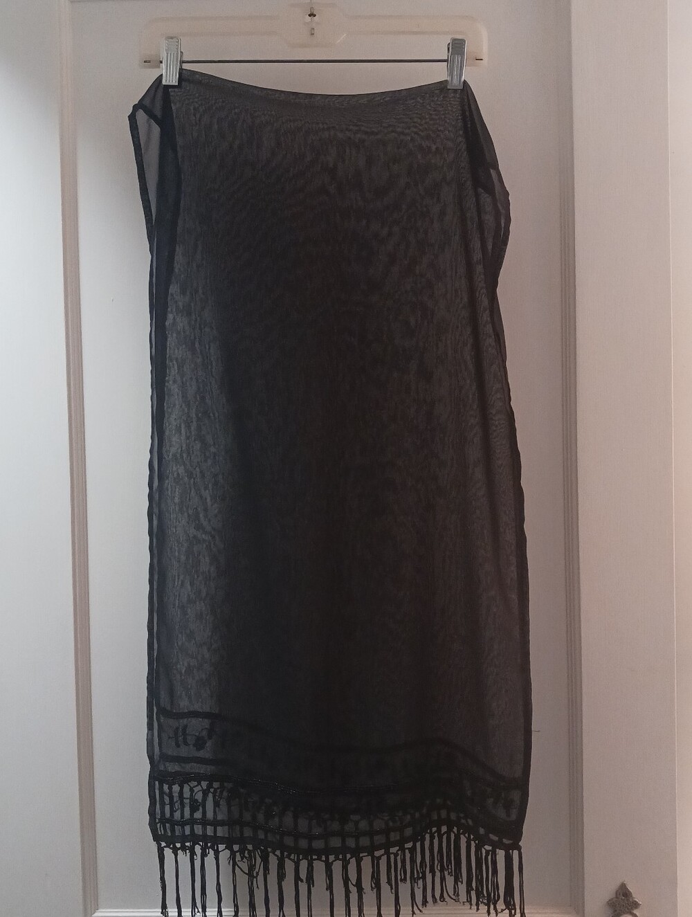 Women's Black Sheer Fringe Cover-Up Top